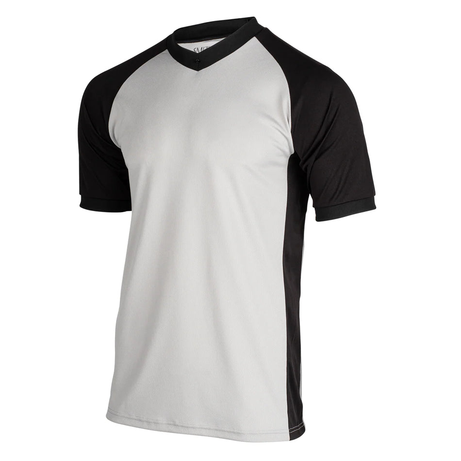 Grey Short Sleeve Basketball Shirt with Black Raglan Sleeve and Black Side Panel