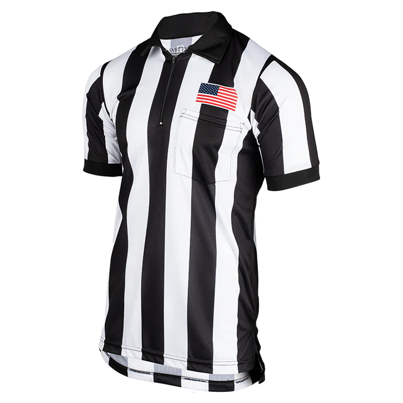 2.25 inch Stripe Short Sleeve Referee Shirt with Dye Sublimated Flag